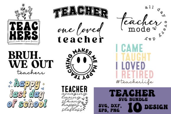 Teacher SVG PNG Bundle, Back to School Graphics for T-Shirt Designs
